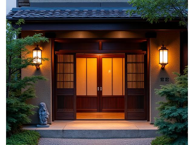 Mori No Tabemonoのエントランス、木と石の調和